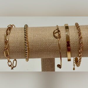 ✨ Gold Bracelet Stack Set (5 Pieces) | Minimalist + Chunky Mix